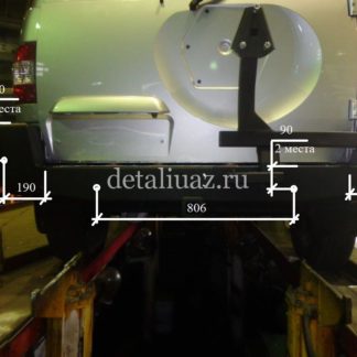 Силовой бампер задний УАЗ Патриот (2005-2014), «РИФ». С квадратом под фаркоп и калиткой, под парктроник (стандарт) ФОТО-1