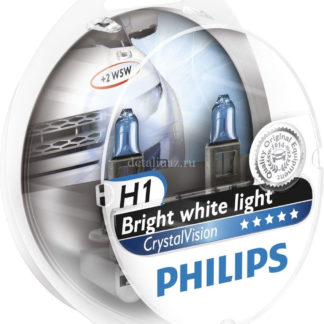 Лампа автомобильная галогенная Philips CrystalVision, для фар, цоколь H1 (P14,5s), 12V, 55W, 2 шт + цоколь W5W, 12V, 5W, 2 шт ФОТО-1