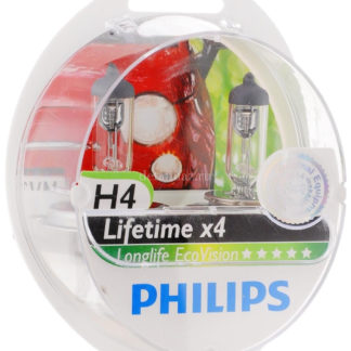 Лампа автомобильная галогенная Philips LongLife EcoVision, для фар, цоколь H4 (P43t-38), 12V, 60/55W, 2 шт ФОТО-1