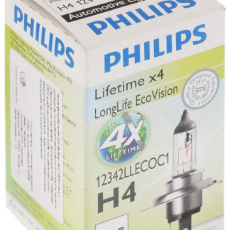 Лампа автомобильная галогенная Philips LongLife EcoVision, для фар, цоколь H4 (P43t-38), 12V, 60/55W ФОТО-1
