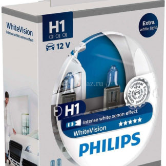 Фото 1 - Лампа автомобильная галогенная Philips WhiteVision, для фар, цоколь H1 (P14.5s), 12V, 55W, 2 шт + цоколь W5W, 12V, 5W, 2 шт.