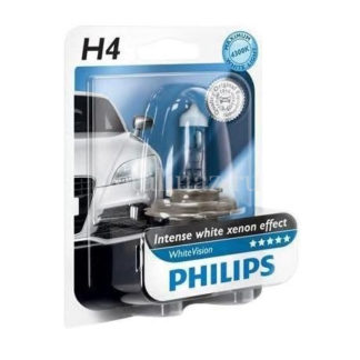 Фото 7 - Лампа автомобильная галогенная Philips WhiteVision, для фар, цоколь H4 (P43t), 12V, 60/55W Уцененный товар (№4).
