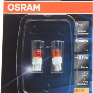 Лампа автомобильная Osram W5W (W2.1*9.5d) LED Premium Amber 2000K 12V, 2855YE02B, 2 шт ФОТО-0