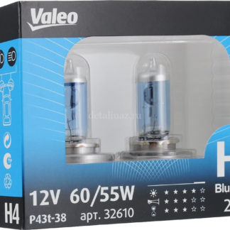 Лампа автомобильная Valeo Blue Effect, Н4 Pk43t-38, 12х55/60, 5000 К, 55 Вт, 32610, 2 шт ФОТО-0